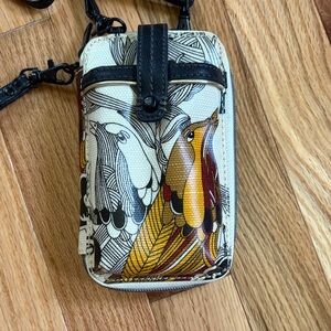 Sakroots Cream and Black Bird Print Crossbody Bag